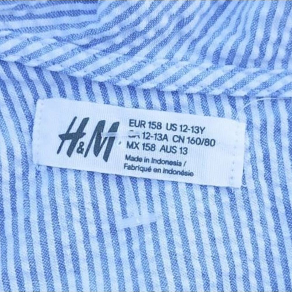 H&M Girls One-Shoulder Ruffle Tops light Blue White Stripes Size 12 (12-13 Years - Picture 2 of 9